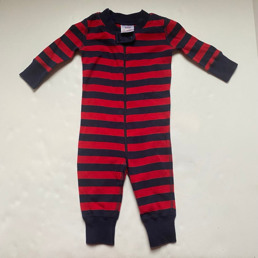 Hanna Andersson Organic Cotton Red Blue Striped Sleeper Pajamas